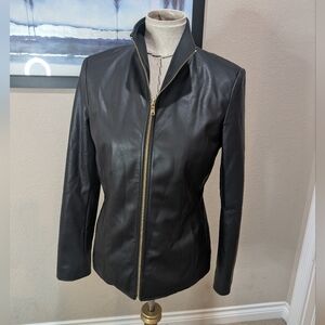 Cole Haan Leather Jacket with Gold Accents